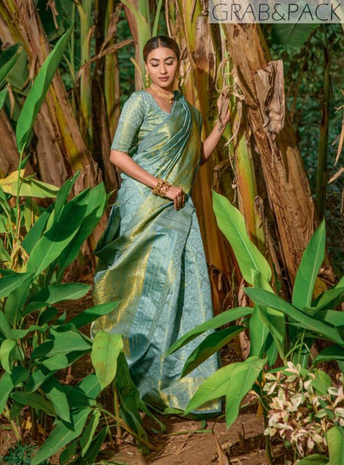 Turquoise Green Latest Designer Party Wear Vichitra Silk Saree – Fashionfy