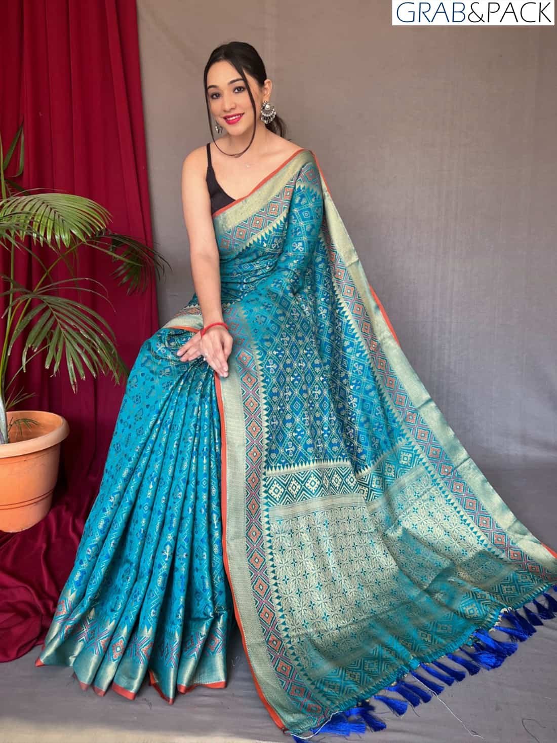 Blue Patola Silk Saree With Patola Fusion GNP230015-2