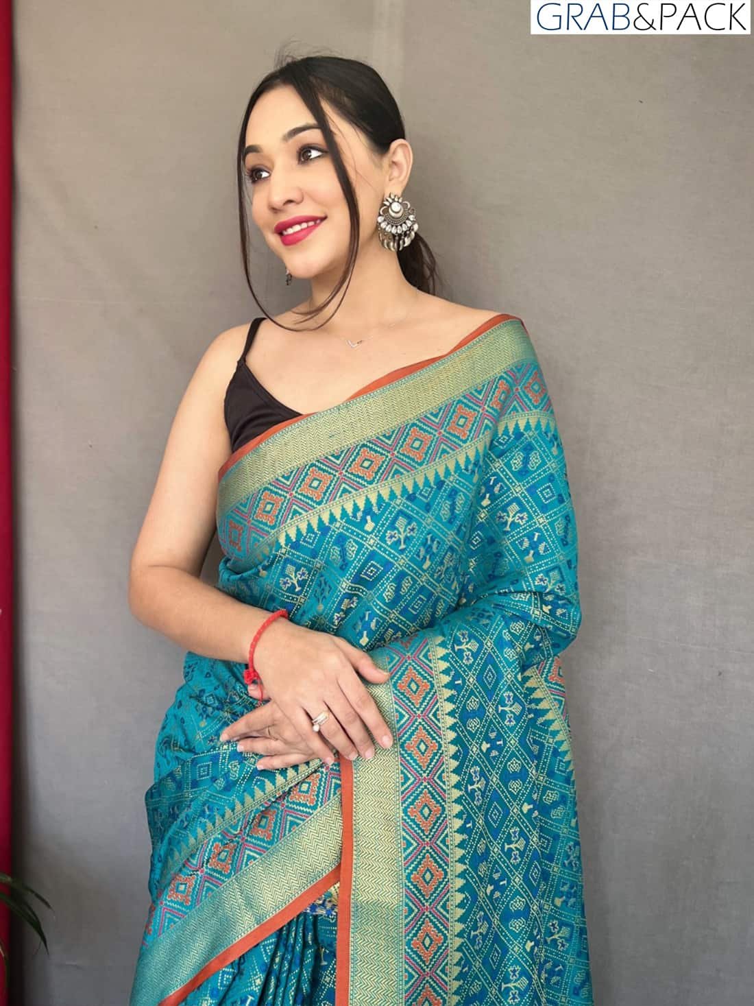 Blue Patola Silk Saree With Patola Fusion GNP230015-3