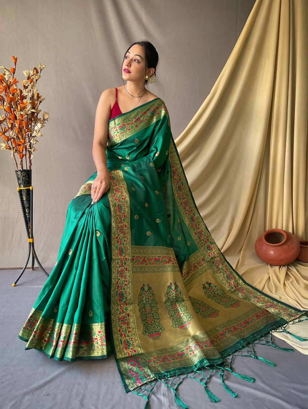 Green Paithani Silk Saree gnp230030-2