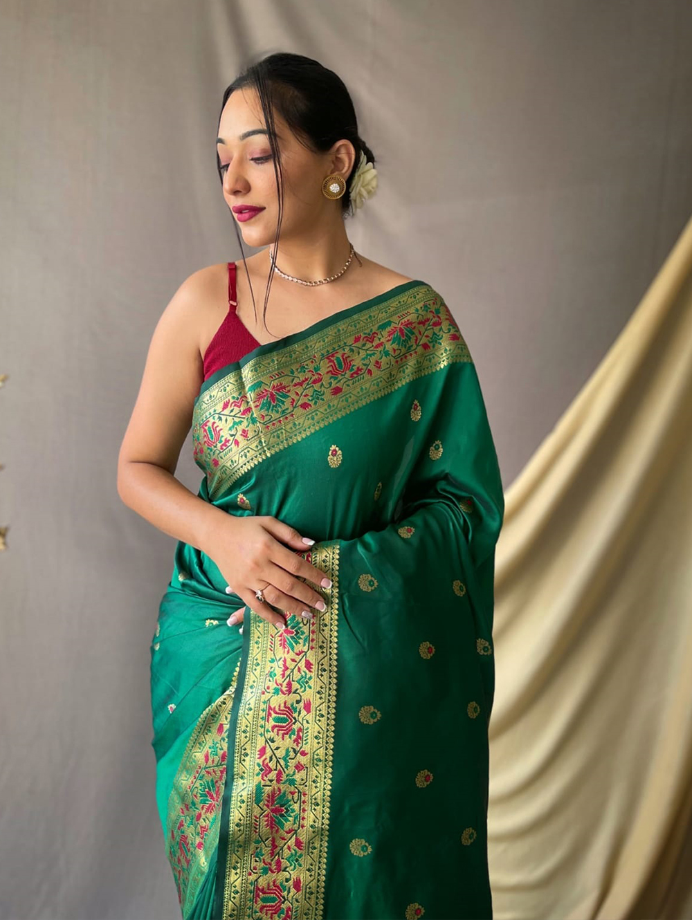 Green Paithani Silk Saree gnp230030-3