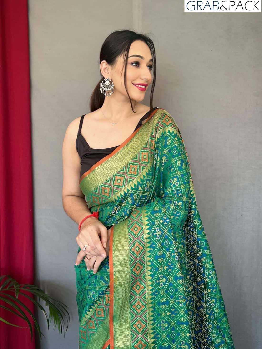 Green Patola Silk Saree GNP230013-2 Green Patola Silk Saree GNP230013-2