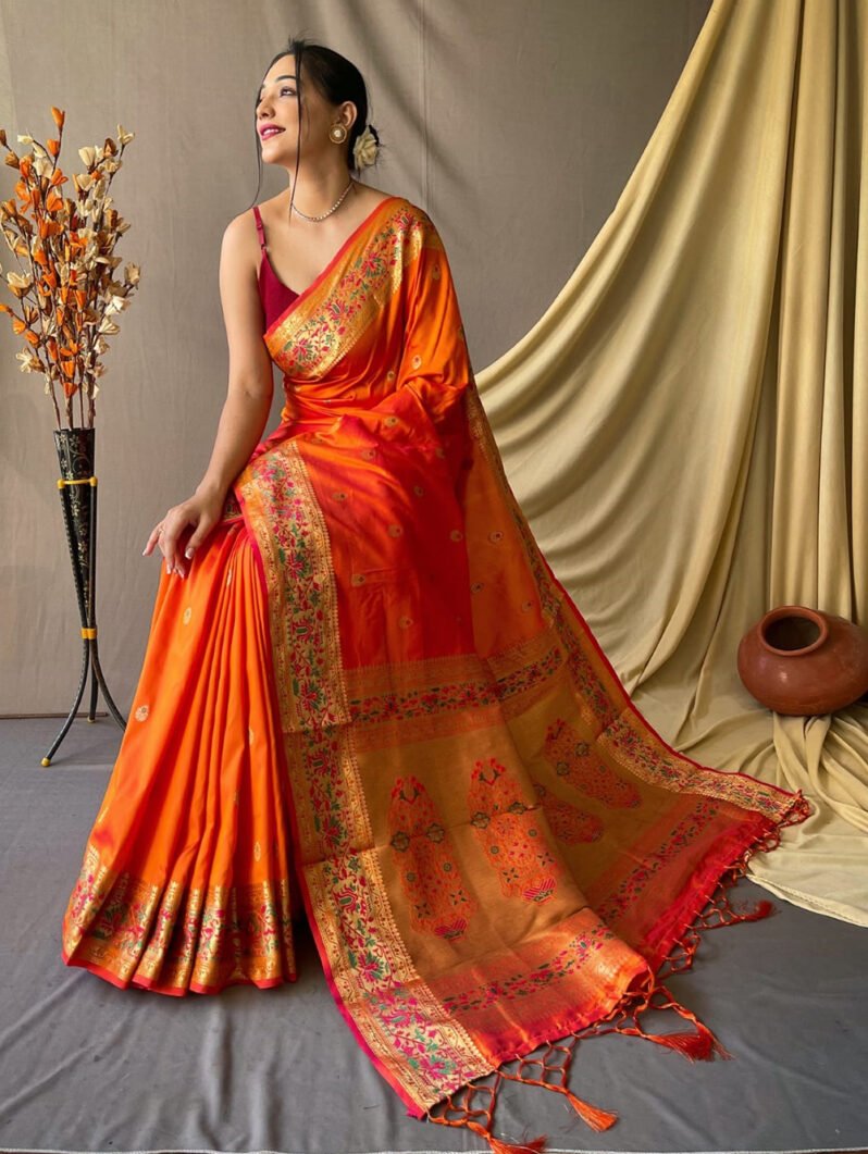 Orange Paithani Silk Saree gnp230031-2