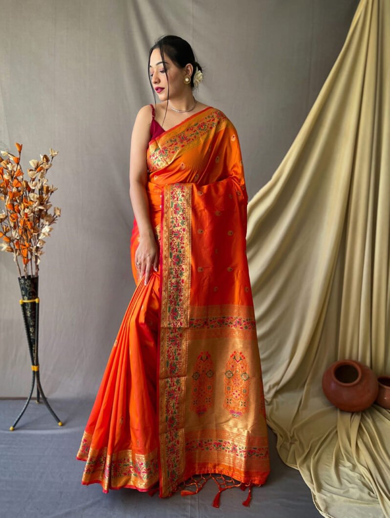Orange Paithani Silk Saree gnp230031