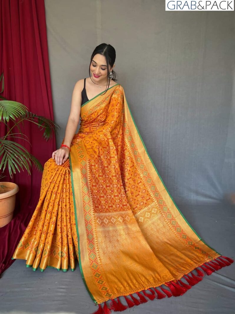 Orange Patola Silk Saree With Patola Fusion GNP230014-2