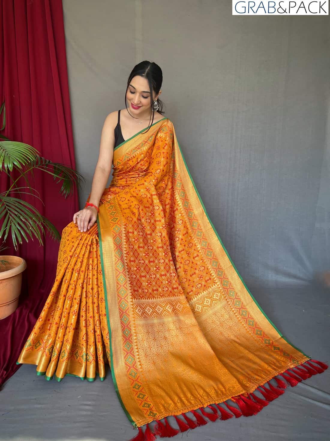 Orange Patola Silk Saree With Patola Fusion GNP230014-2 Orange Patola Silk Saree With Patola Fusion GNP230014-2