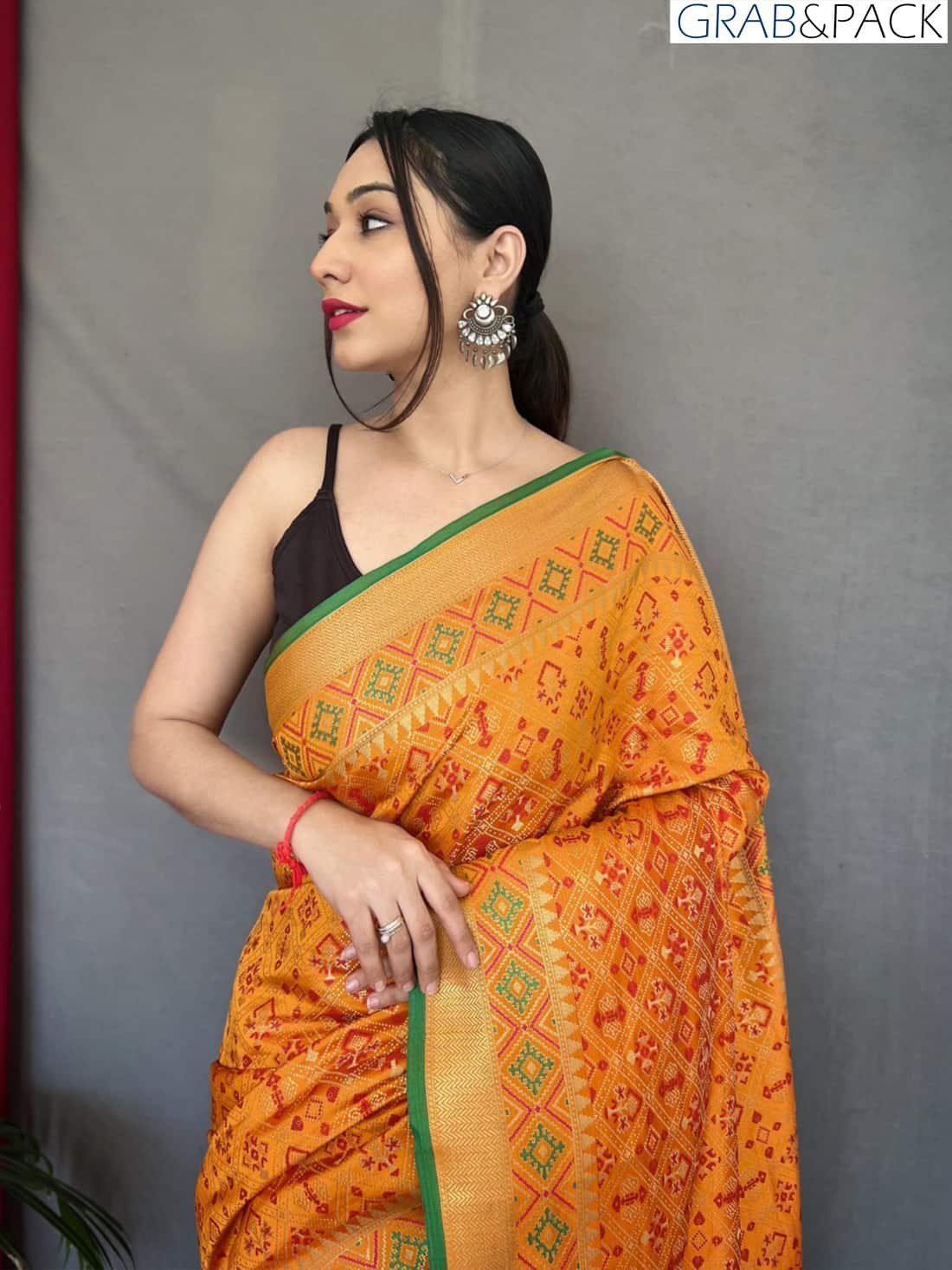 Orange Patola Silk Saree With Patola Fusion GNP230014-3 Orange Patola Silk Saree With Patola Fusion GNP230014-3