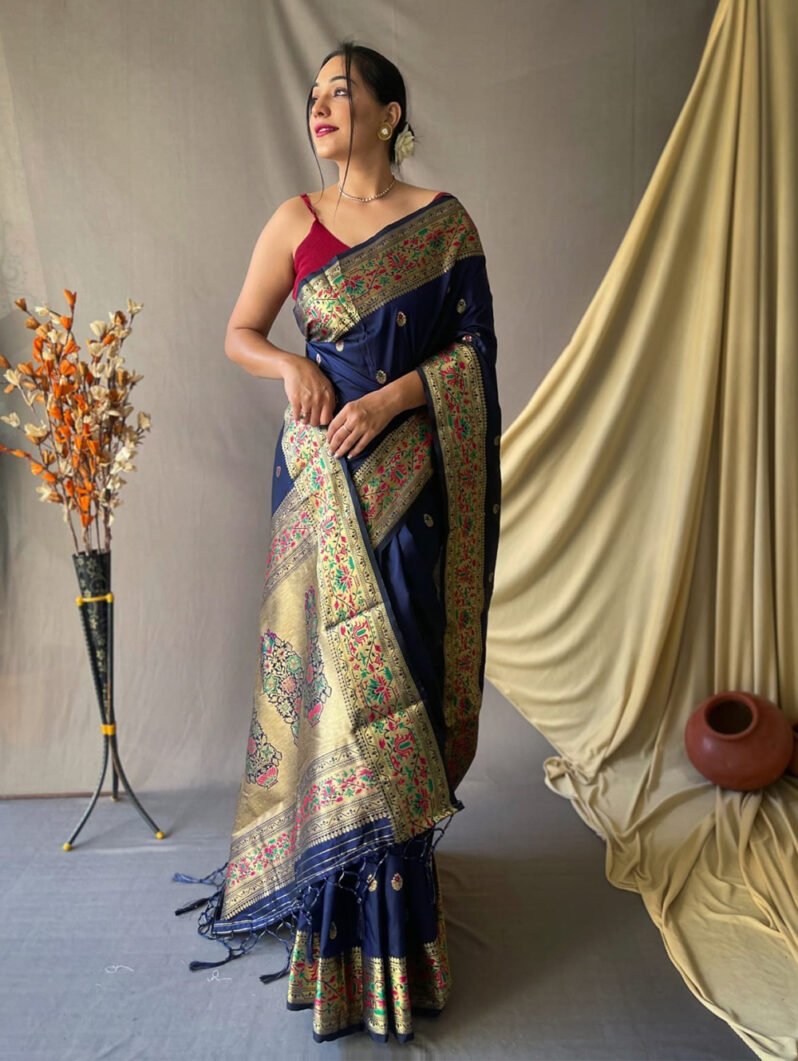 Paithani Silk Saree in Navy Blue gnp230026