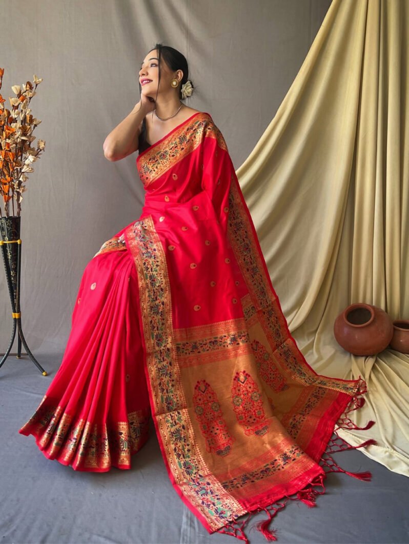 Paithani Silk Saree in Red gnp230032-2
