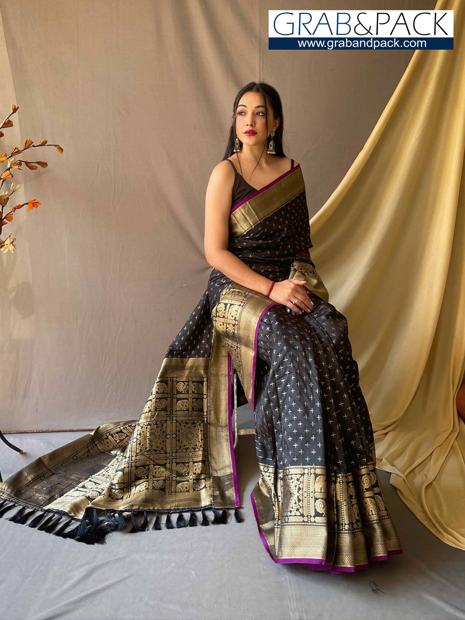 Trendy Black Soft Silk Woven Saree GNP230004-2.