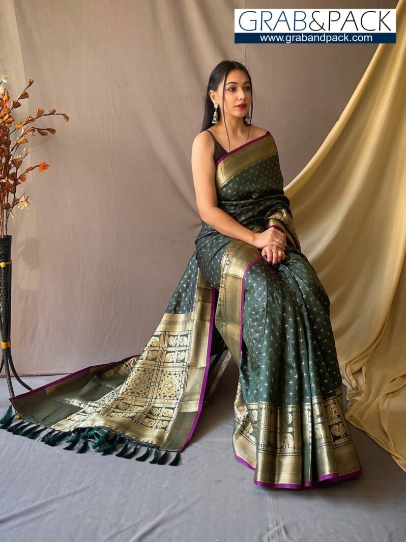 Trendy Green Soft Silk Woven Saree GNP230008-3