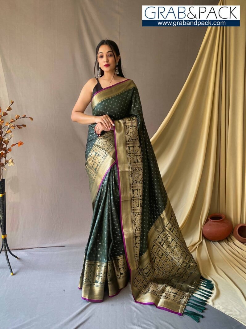 Trendy Green Soft Silk Woven Saree GNP230008