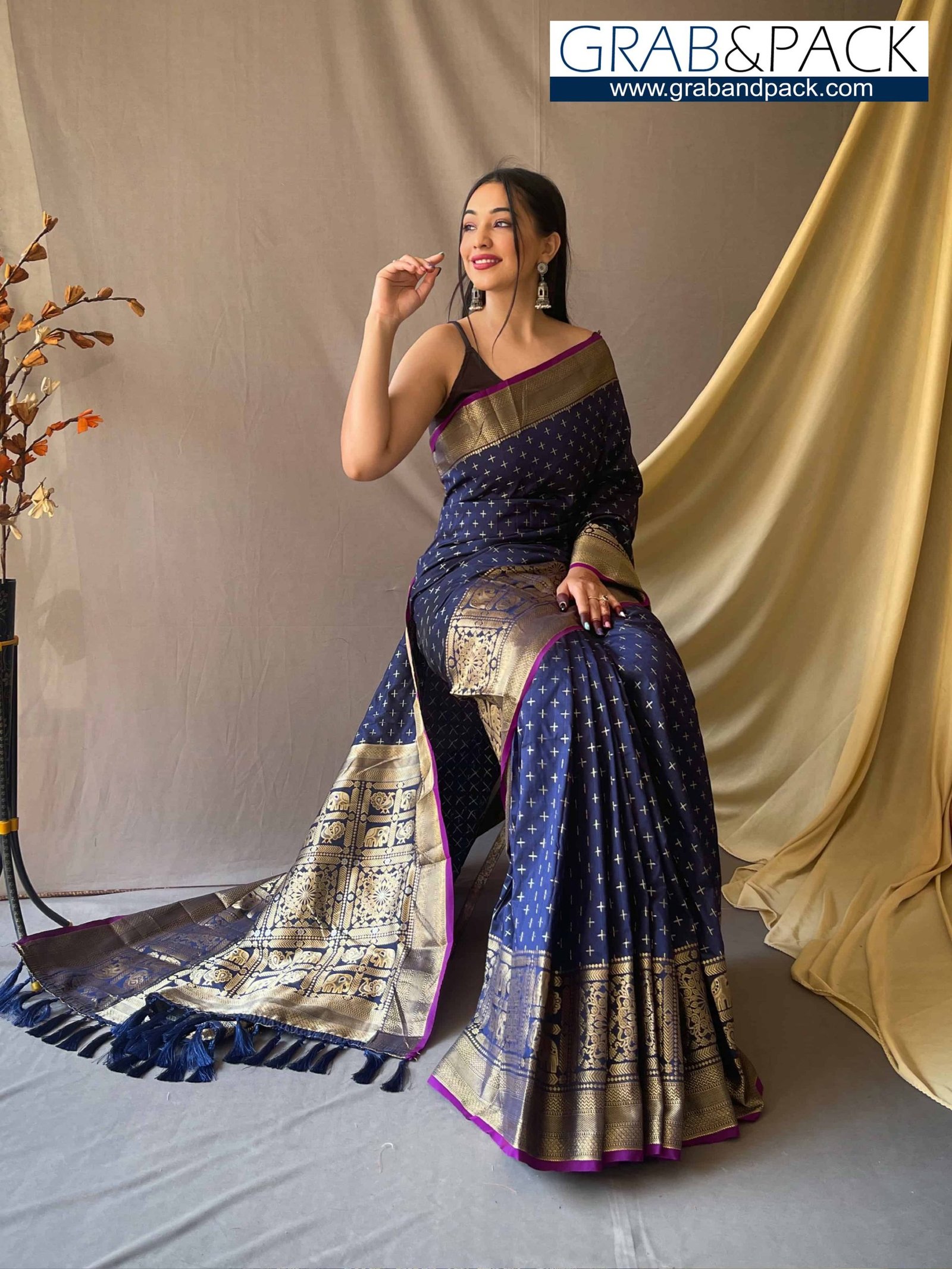 Trendy Navy Blue Soft Silk Woven Saree GNP230006-2