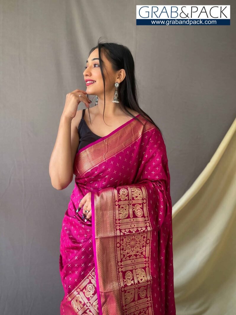 Trendy Pink Soft Silk Woven Saree GNP230007-2