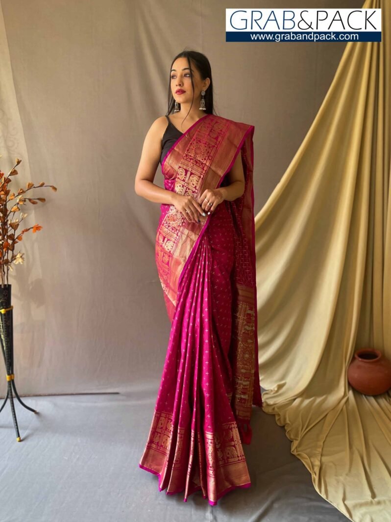 Trendy Pink Soft Silk Woven Saree GNP230007