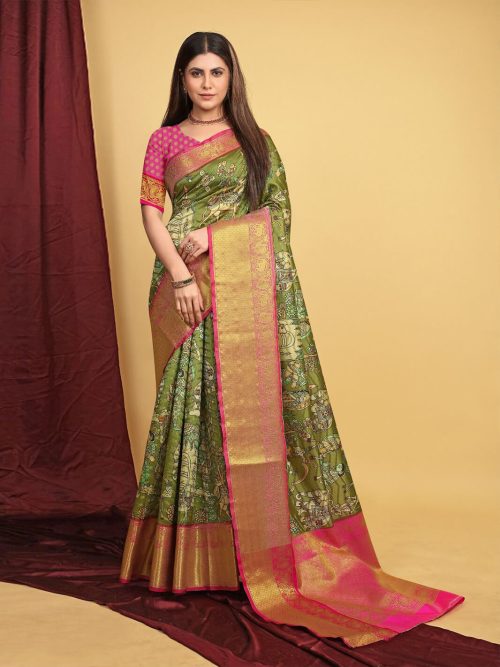 Weaving Silk Kalamkari Pattu Saree gnp230022