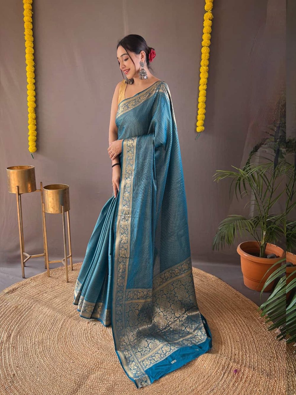 Woven Art Silk Saree in Blue GNP230019-2