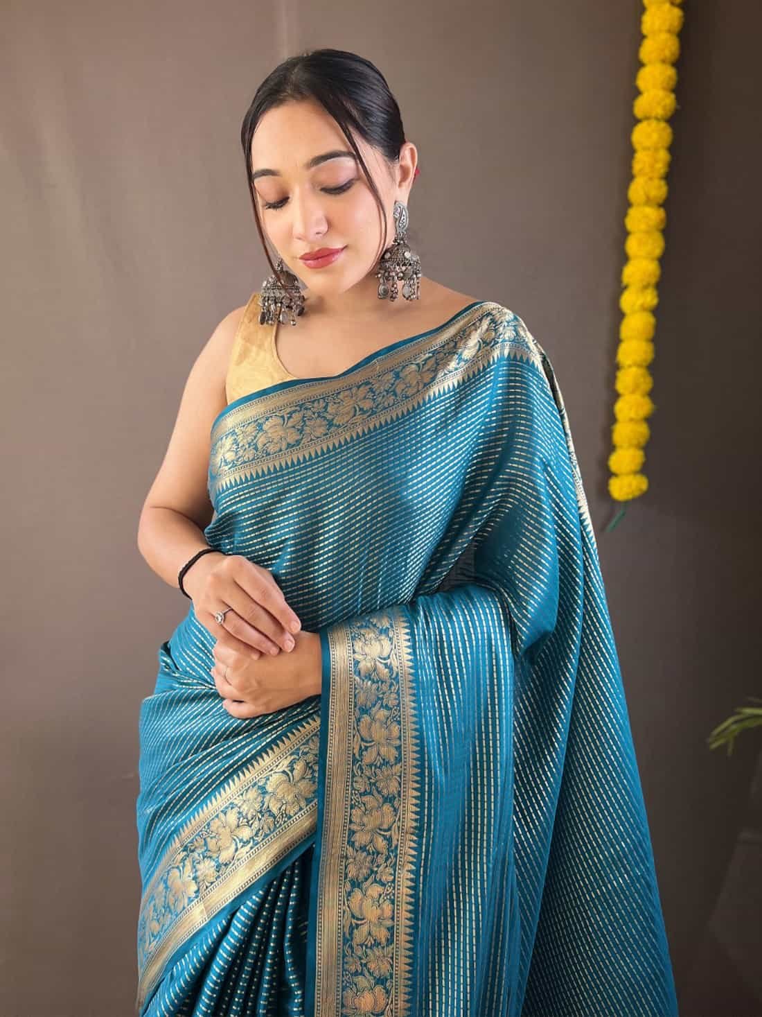 Woven Art Silk Saree in Blue GNP230019-3