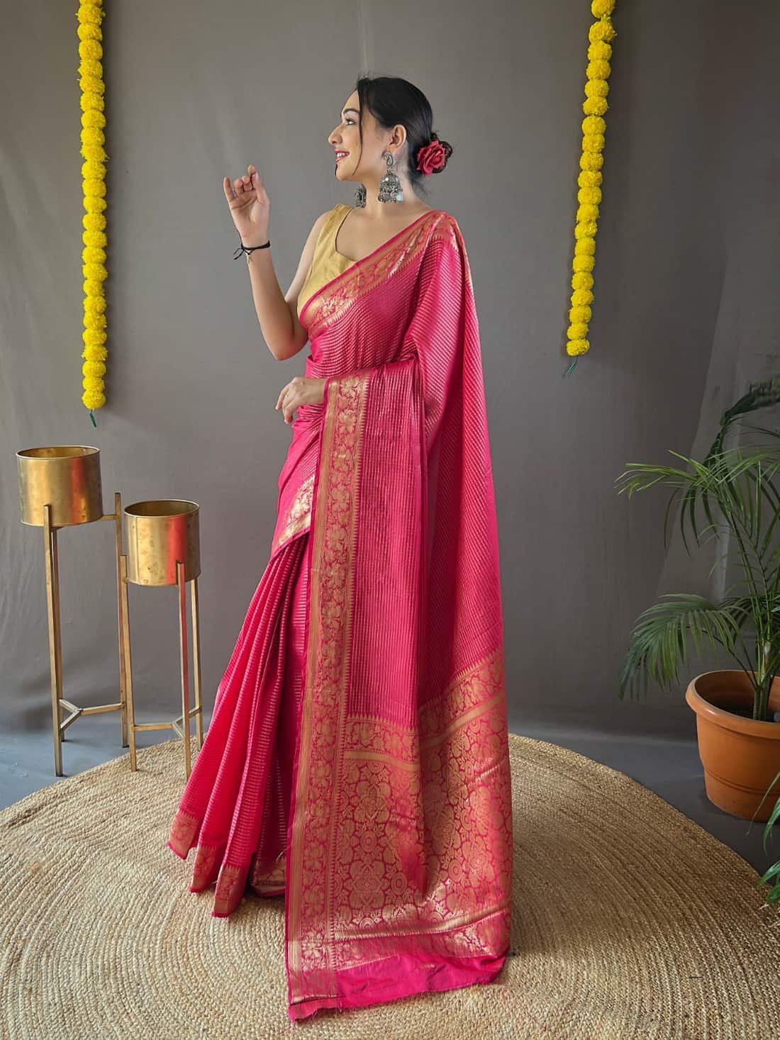 Woven Art Silk Saree in Dark Pink GNP230016-1