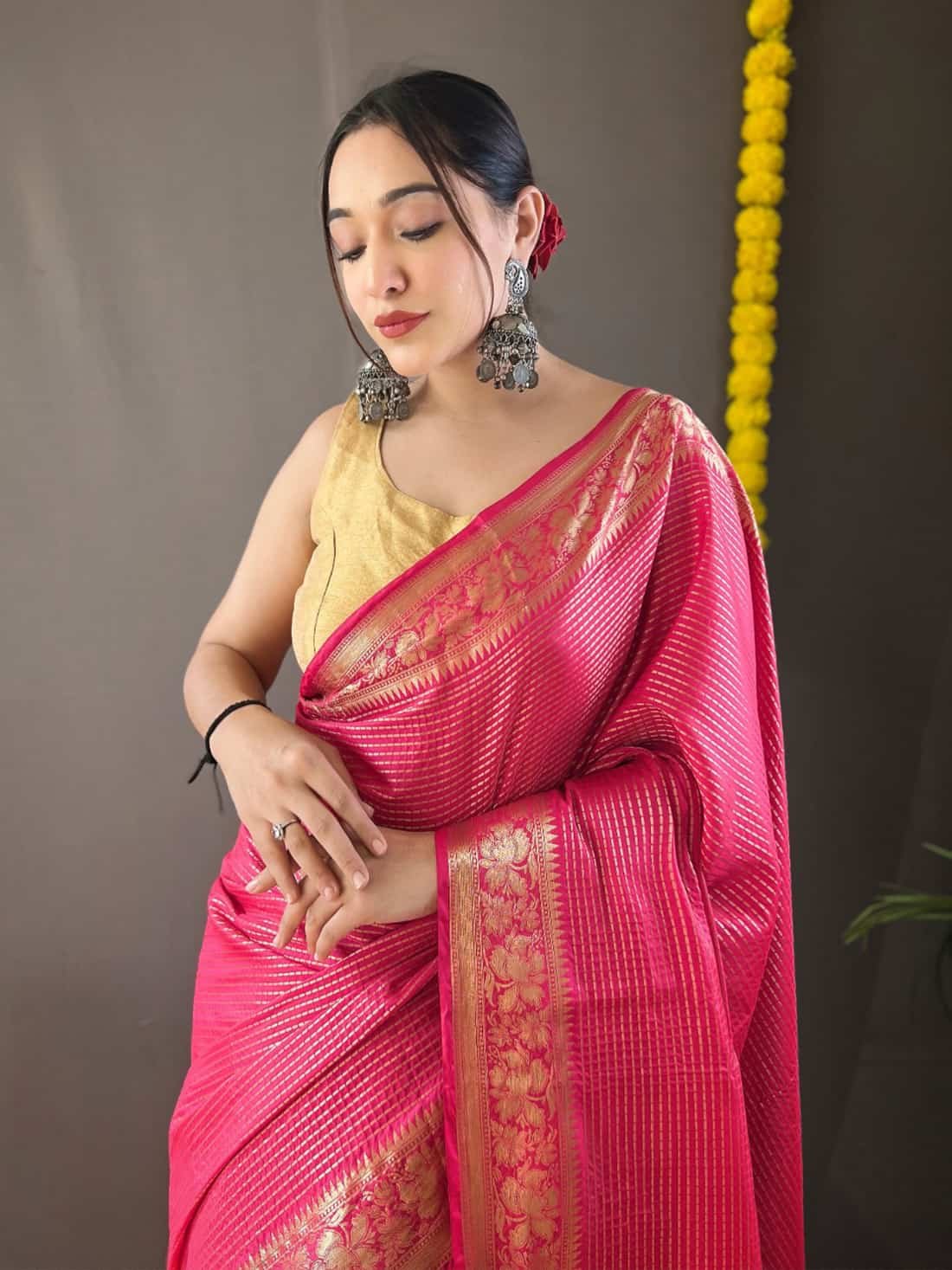 Woven Art Silk Saree in Dark Pink GNP230016-2