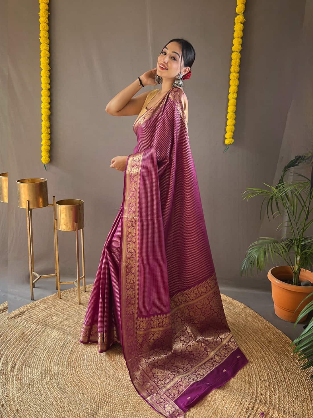 Woven Art Silk Saree in Magenta GNP230018-2