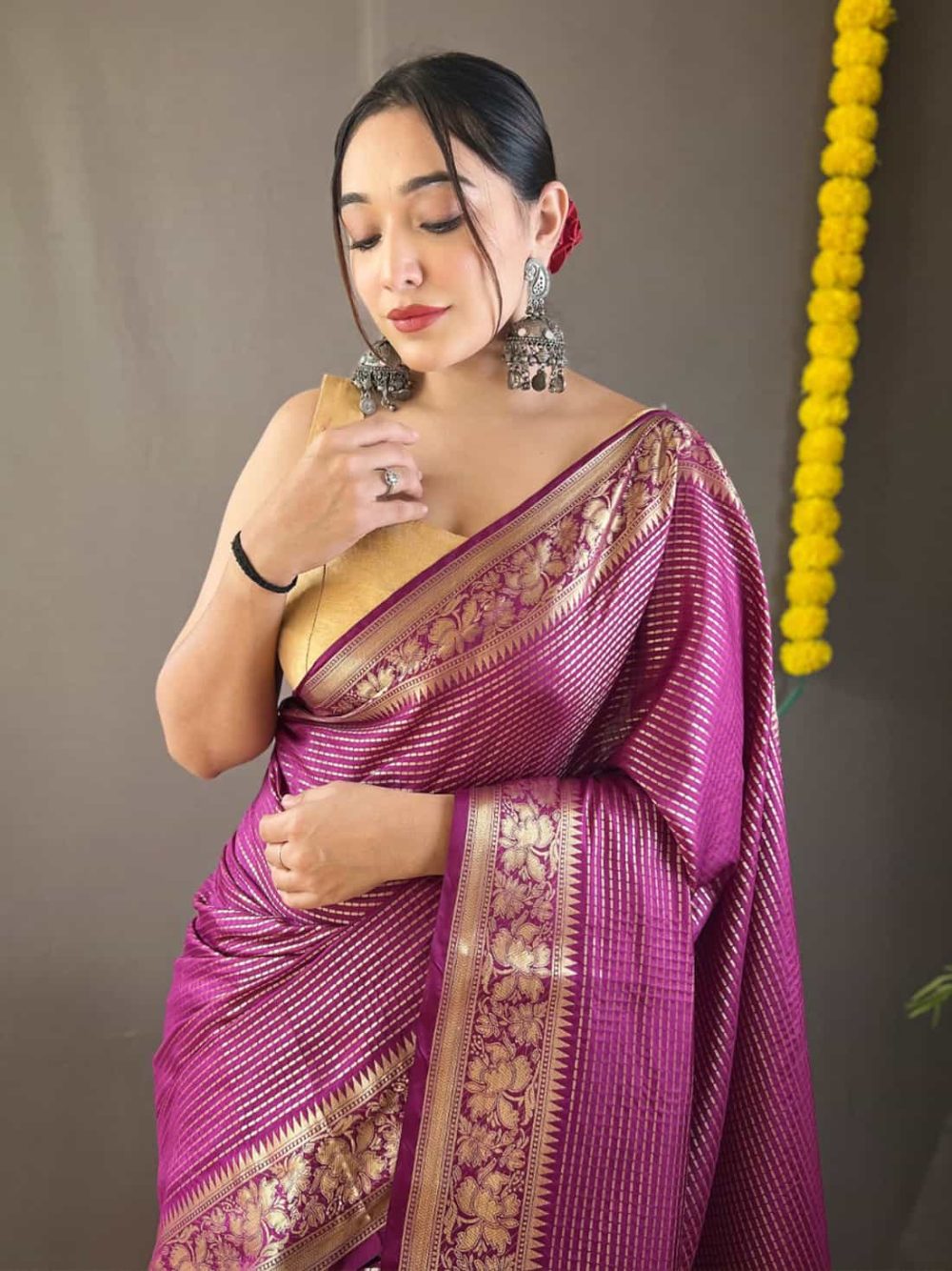 Woven Art Silk Saree in Magenta GNP230018-3