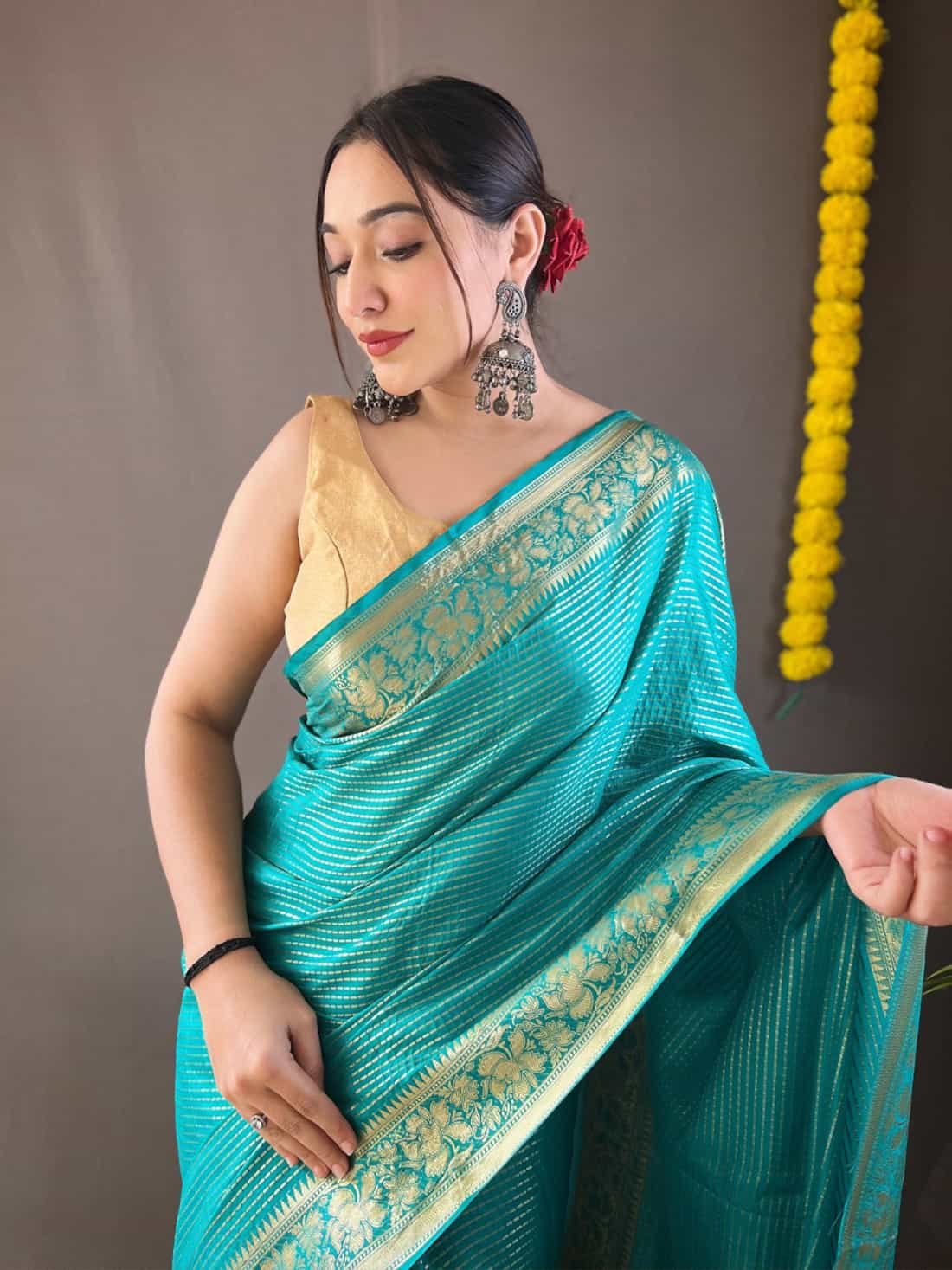 Woven Art Silk Saree in Teal Green gnp230021-3