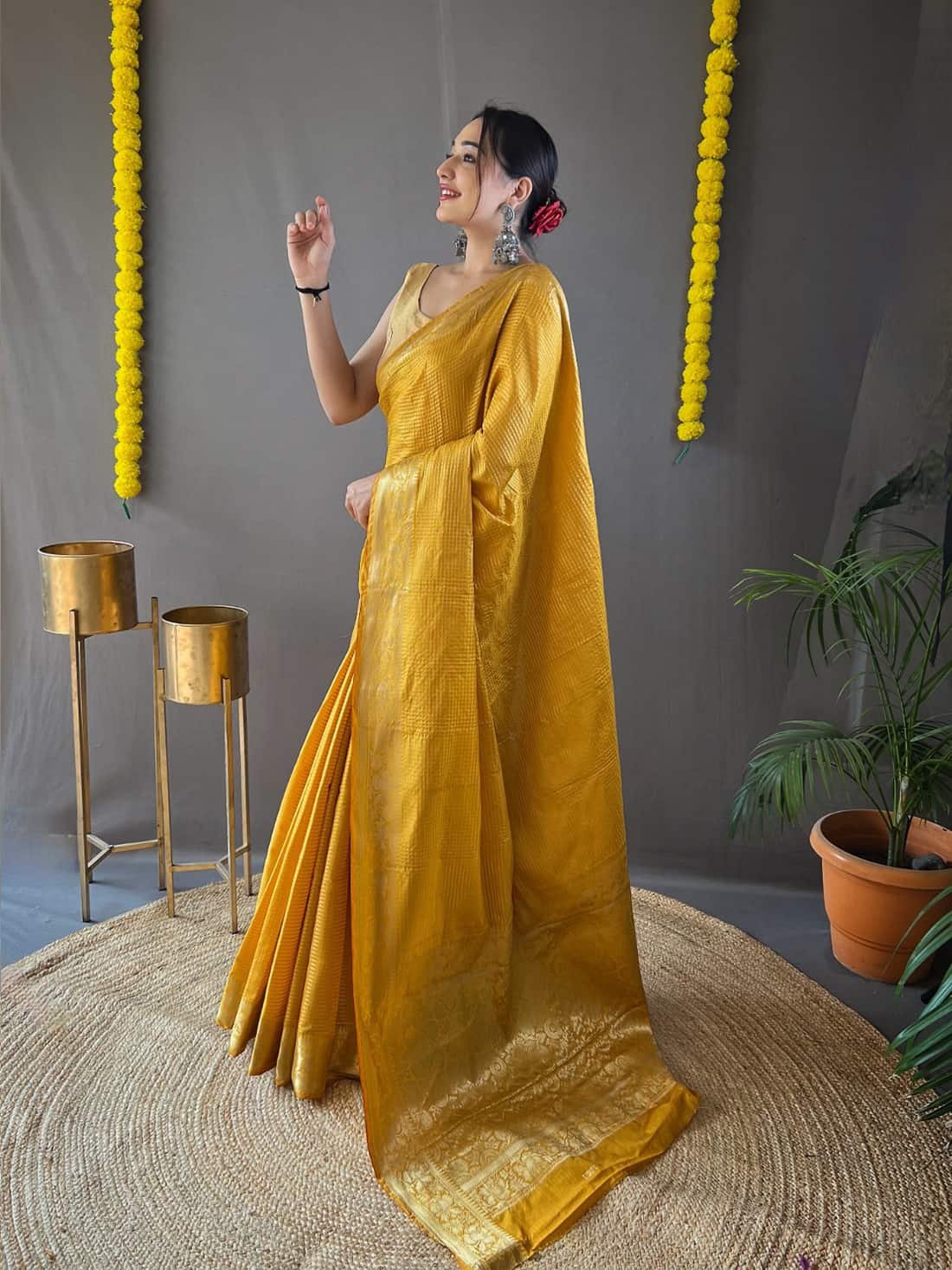 Woven Art Silk Saree in Yellow GNP230020-2