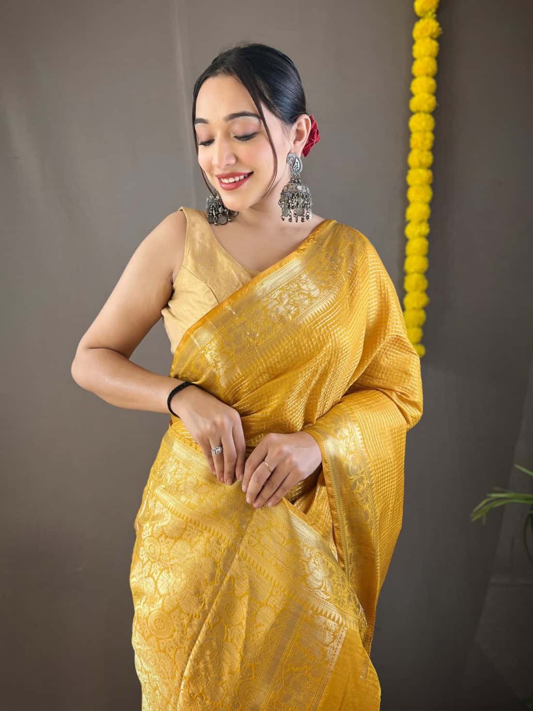 Woven Art Silk Saree in Yellow GNP230020-3