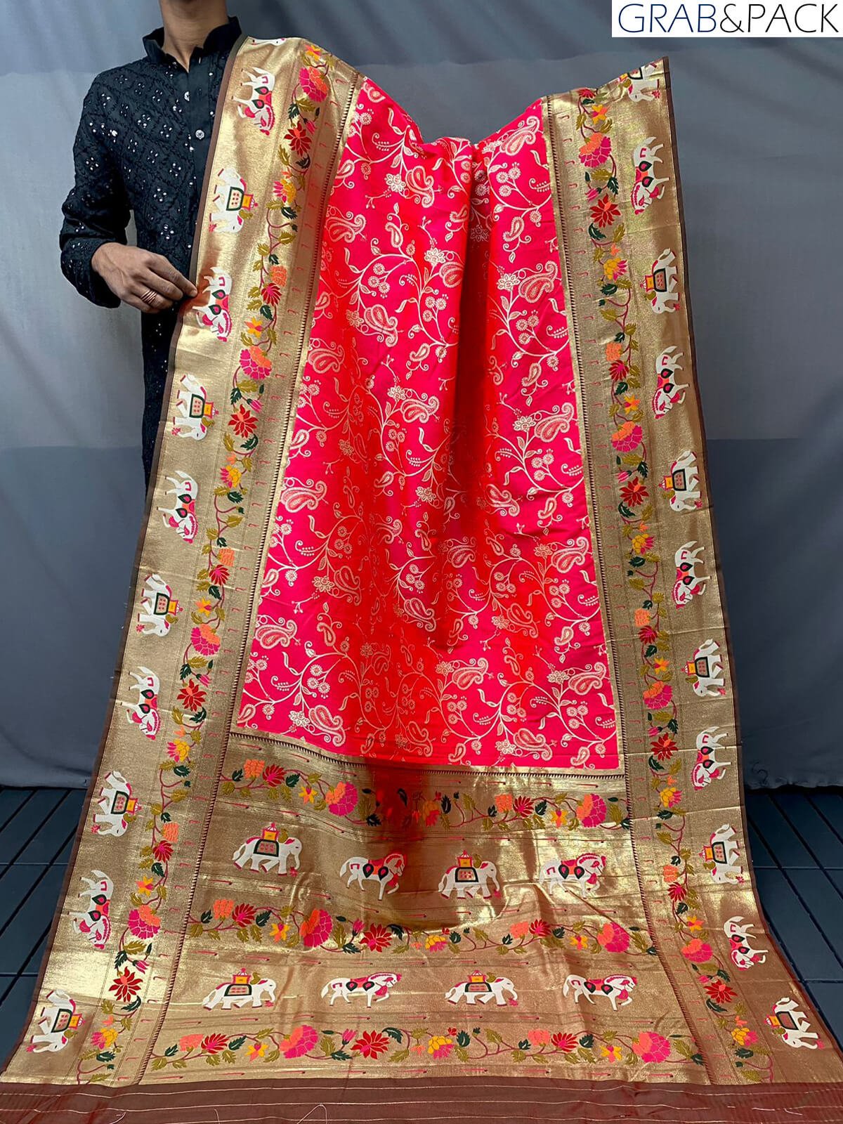 hot pink Lucknowi Concept Woven Paithani Saree GNP230002