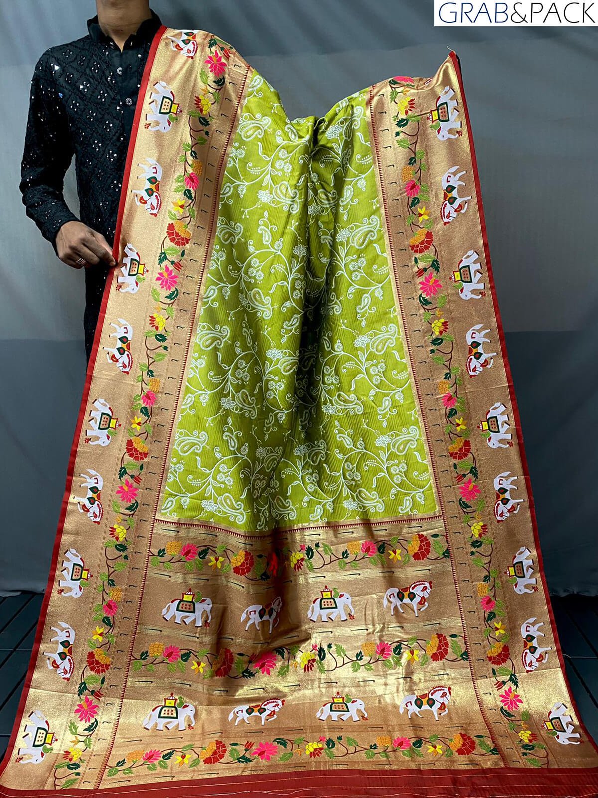 light green Lucknowi Concept Woven Paithani Saree GNP230002