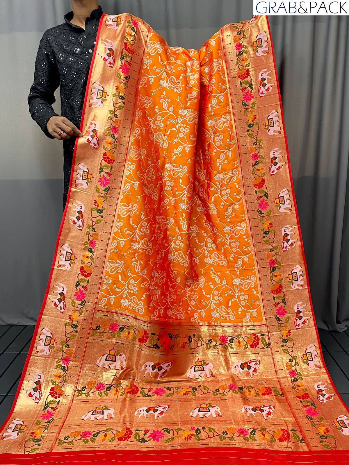 orange Lucknowi Concept Woven Paithani Saree GNP230002