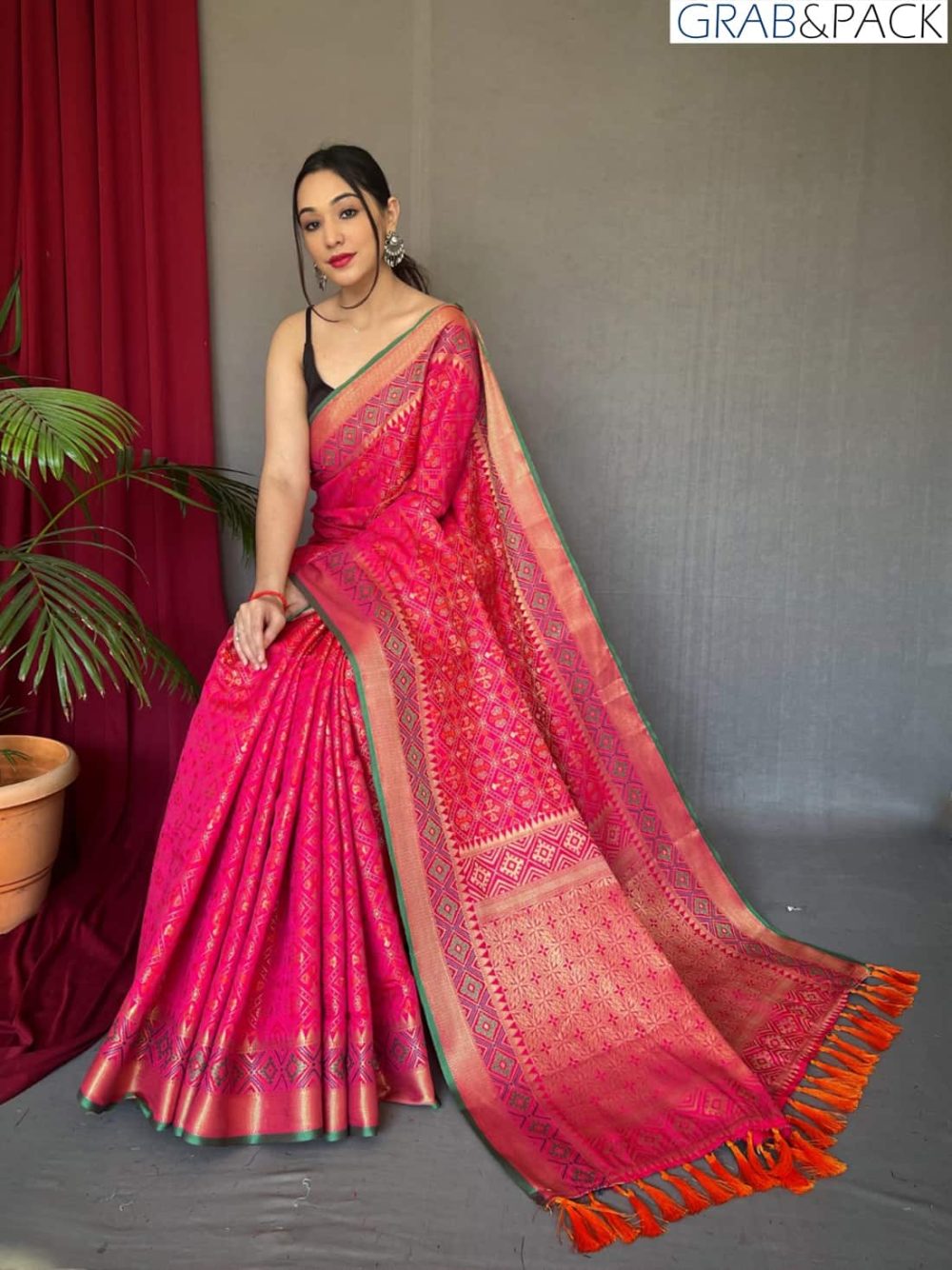 pink Patola Silk Saree With Patola Fusion GNP230011-2