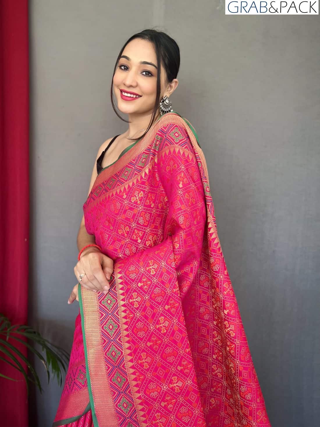 pink Patola Silk Saree With Patola Fusion GNP230011-3