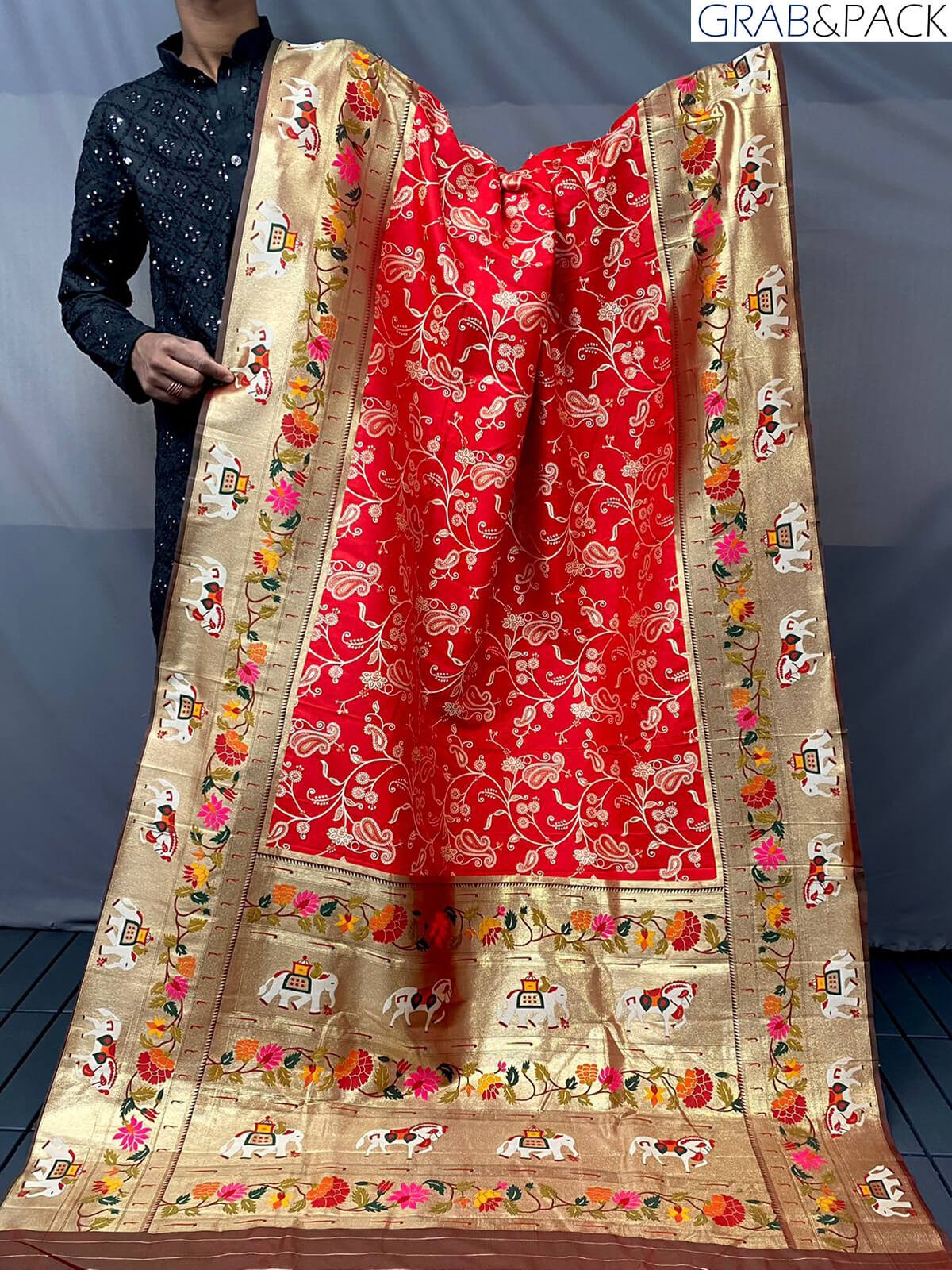 red Lucknowi Concept Woven Paithani Saree GNP230002