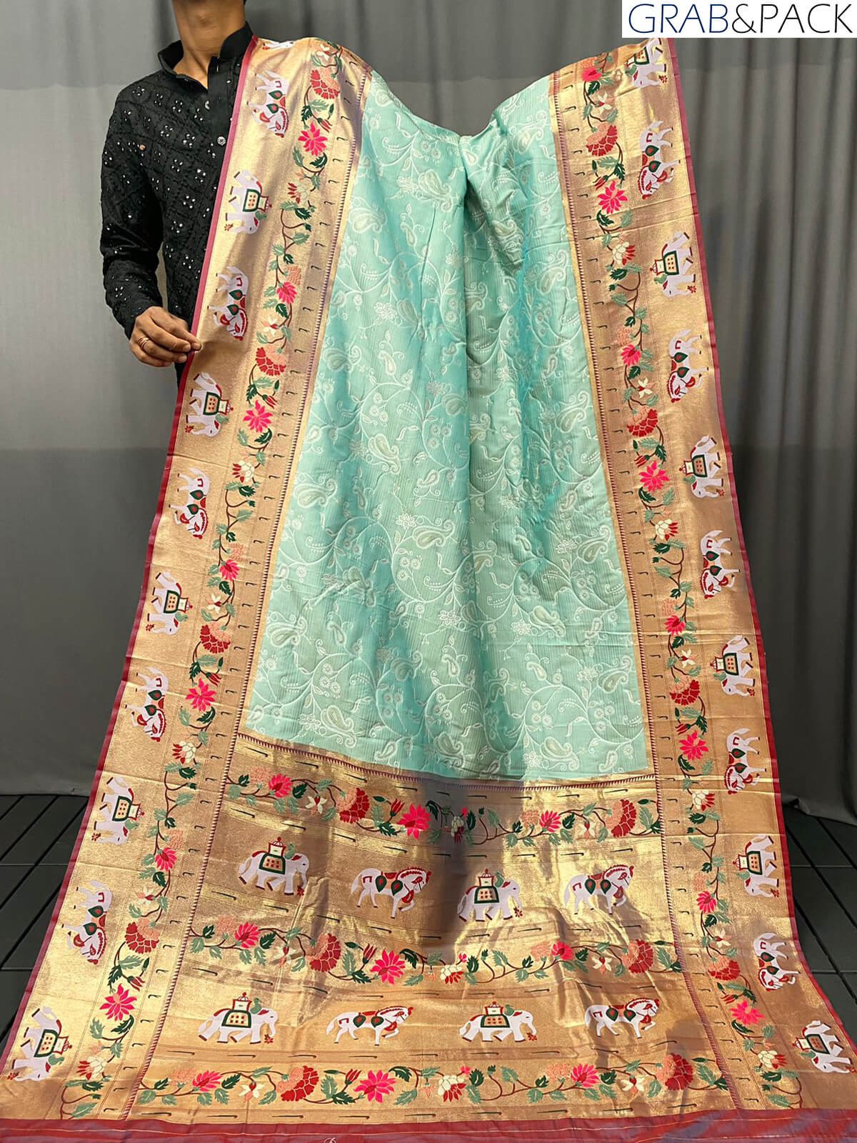 turquoise Lucknowi Concept Woven Paithani Saree GNP230002